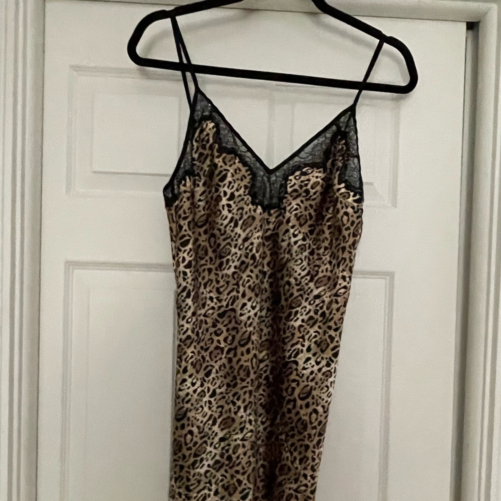 Medium Victoria secret Satin lace/Leopard print chemise.lace detail on back.NWOT
